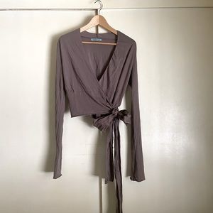 Velvet by Graham & Spencer Brown Long Sleeve Wrap Top